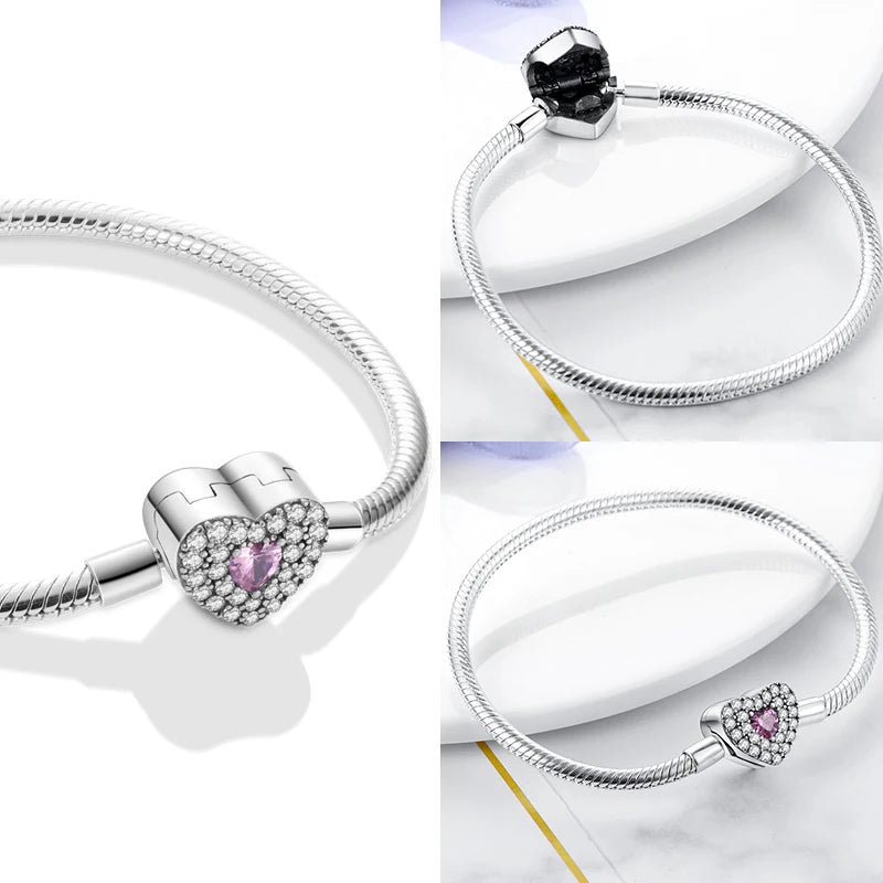Original 925 Silver Bracelets Four Leaf Clover Butterfly Heart Bracelet Fit DIY Charms Beads Fashion Jewelry 17-20CM