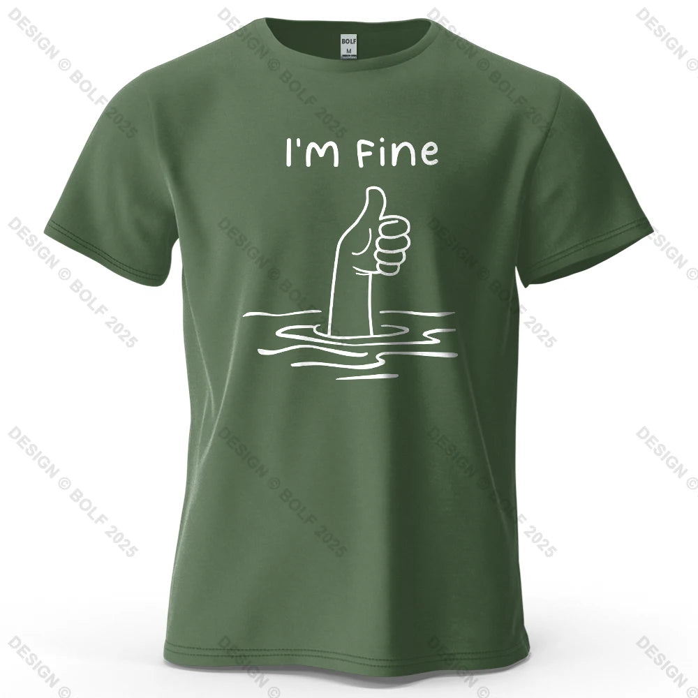 I'm Fine Funny Printed Men's T-Shirt 100% Cotton Oversized Minimalist Cartoon Graphic Tees for Women Tops Tees Streetwear