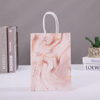 5 pcs Marble Design Kraft Paper Gift Bag with Handle Birthday Party Packaging Bags Wedding Gifts for Guest Eid Ramadan Supplies