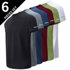 2/4/6-Pcs Four Seasons Men's Solid Color Round Neck Short Sleeve Top With Printed Cuffs Youth Sports And Leisure Fashion T-Shirt