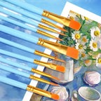 10 pcs set multi-functional watercolor brush pearlescent blue plastic rod multi-color nylon hair hook line gouache oil brush