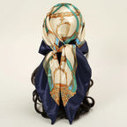 Satin Square Scarf Women Muslim Hijab Elegant 2025 Print Silk Neckerchief Shawl Wraps Headband Handle Hair Accessories Bandana