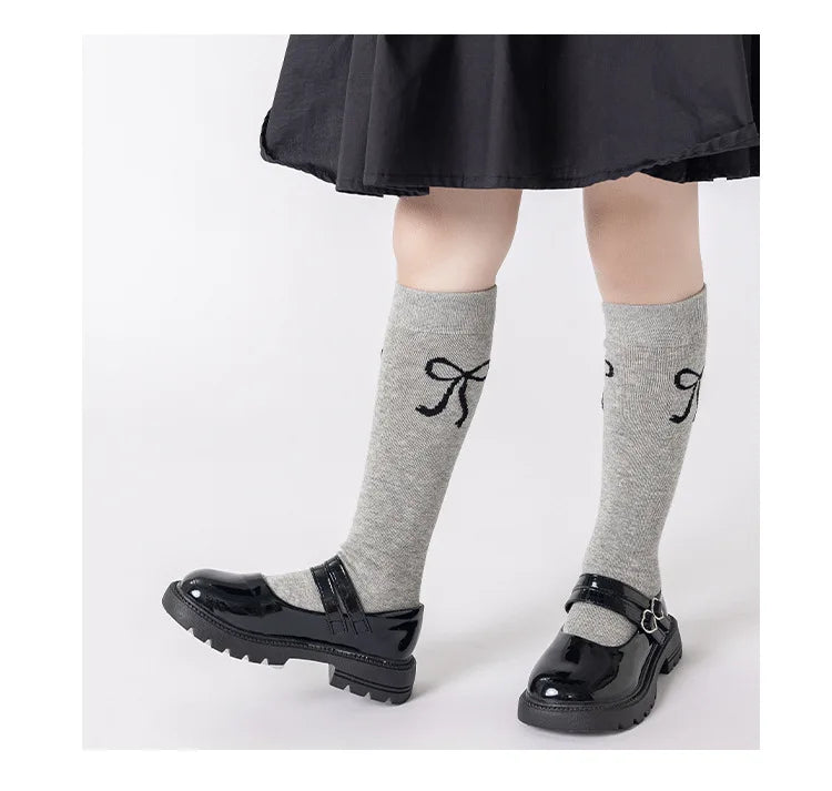3Pairs Teenage Girls Mid-calf School Socks Bow Korean Style Spring Children Knee High Slouch Socks Fashion Kids Stackable Tights