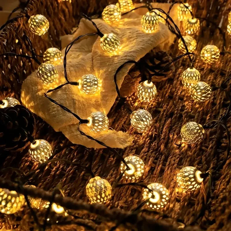 Outdoor Solar Moroccan 50/30/20LED Ball Lights 8 Modes Solar Light String for Camping Christmas Halloween Party Wedding Decor