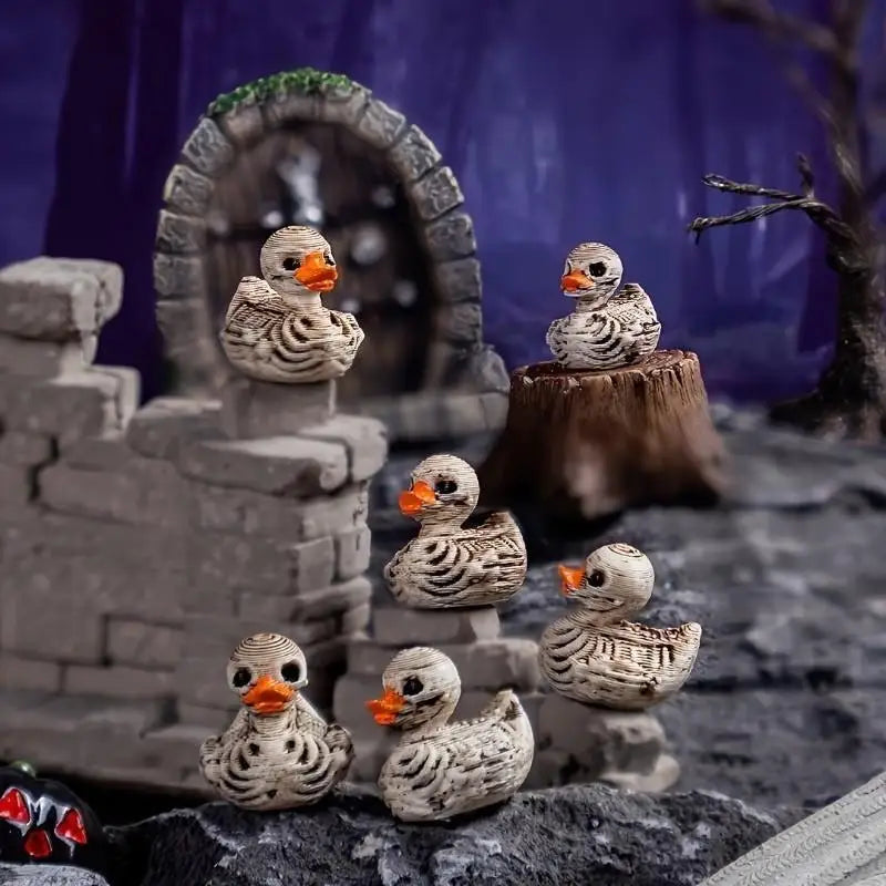 Gothic Skull Duck Figurines – Cute Resin Halloween Decor