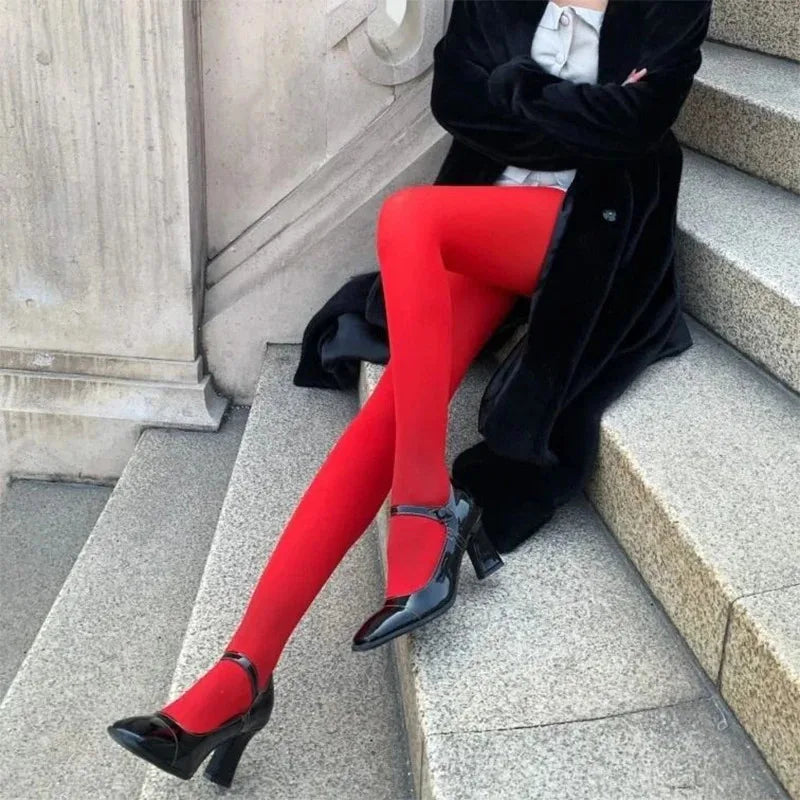 2027 New Women Red Pantyhose Sexy Thin Velvet Translucent Elastic Tights Slim Ventilation Sheer Fashion Stockings