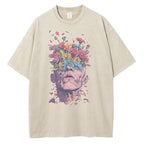 Heavyweight Pure Cotton T Shirts Flowers Emerging Out of Human Eyes and Heads Graphic T-shirts Vintage Van Gogh Style Mens Tops