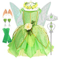 Girls Tinkerbell Fairy Costume – Green Princess Dress Outfit