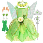Girls Tinkerbell Fairy Costume – Green Princess Dress Outfit