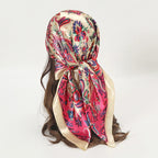 Satin Square Scarf Women Muslim Hijab Elegant 2025 Print Silk Neckerchief Shawl Wraps Headband Handle Hair Accessories Bandana