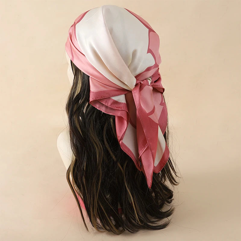 Bohemian Style Floral Print Women’s Square Silk Scarf Satin Head Wrap Tropical Leaf Flower Design Scarves Bandana Hijab