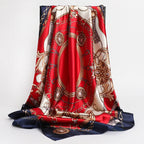 90*90cm Square Silk Scarves Women Hijab Shawls Fashion Print Kerchief Femme Head Scarf Foulard Bandana Beach Pareo