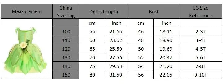 Girls Tinkerbell Fairy Costume – Green Princess Dress Outfit