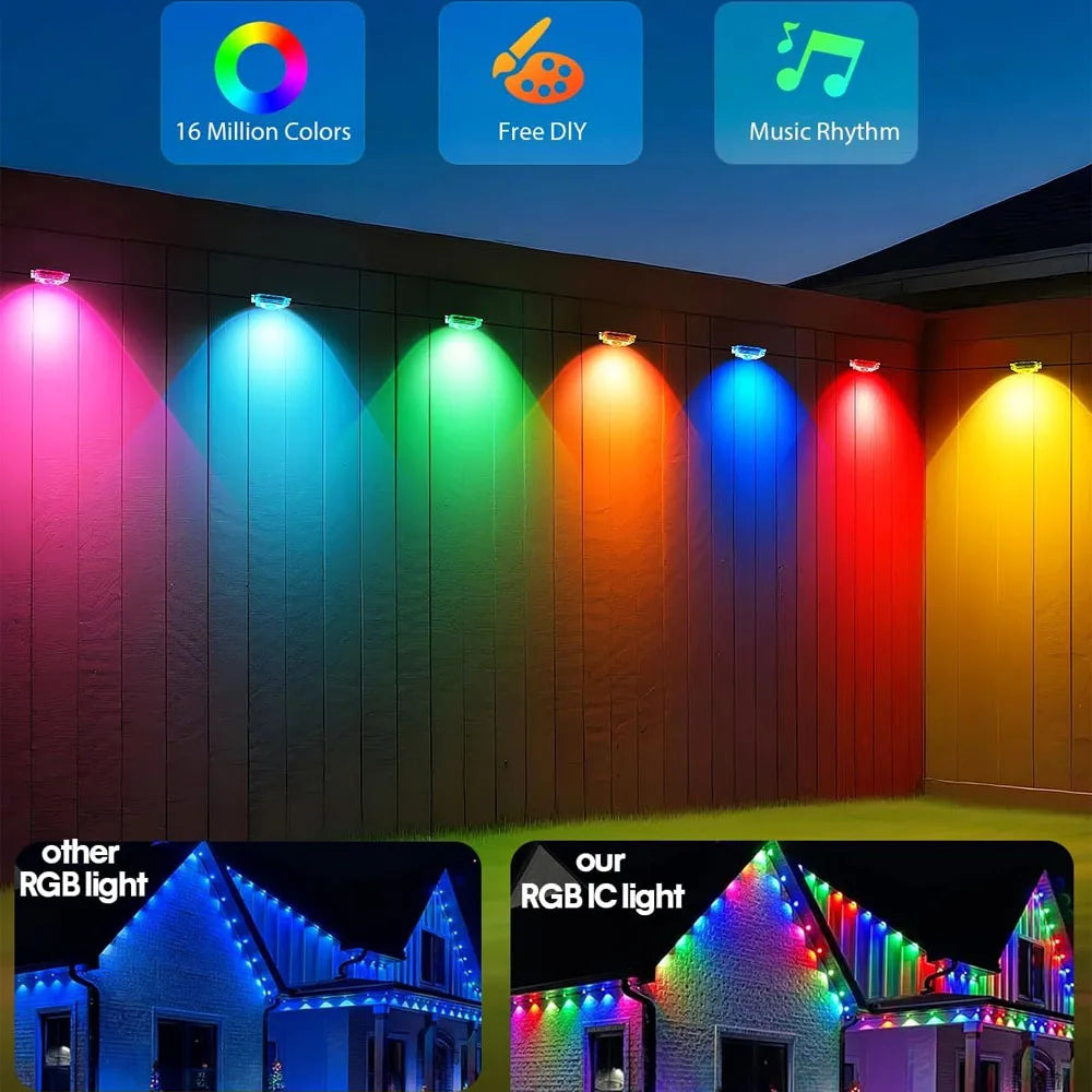 New Black RGB Eaves LED Lights Permanent Outdoor Lights String APP Bluetooth Light Strip Scene Modes House Party Wedding Light