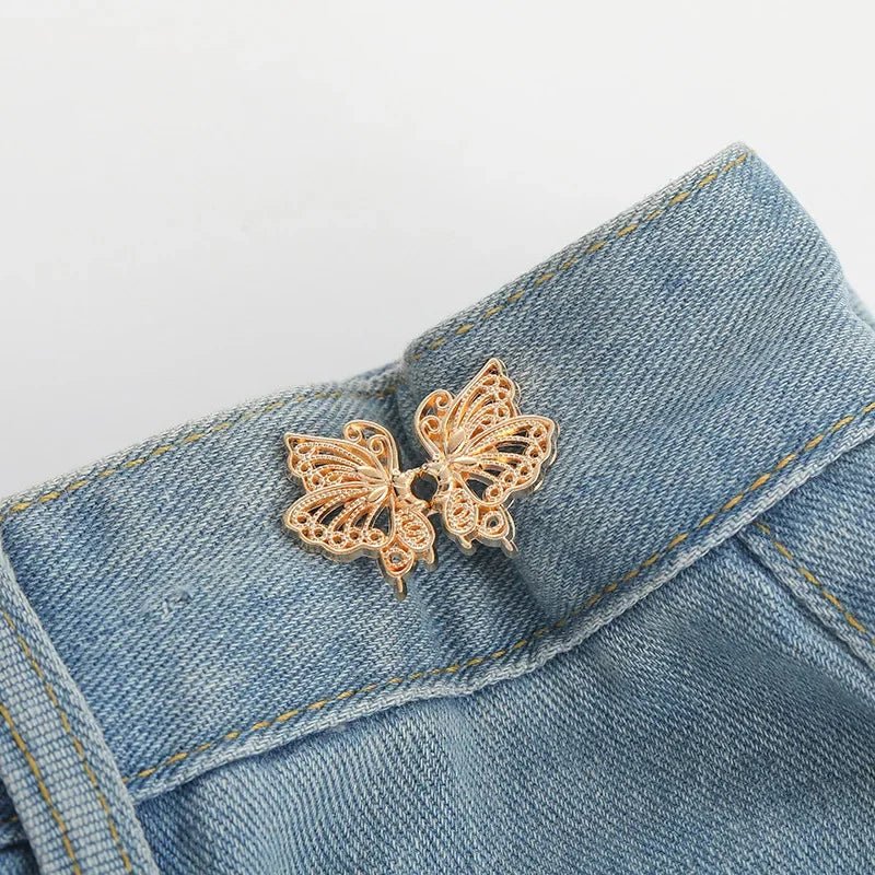 Adjustable Tightener Waist Buckle for Jeans, No Sewing Required Butterfly Button Adjuster for Pants and Skirts Waist