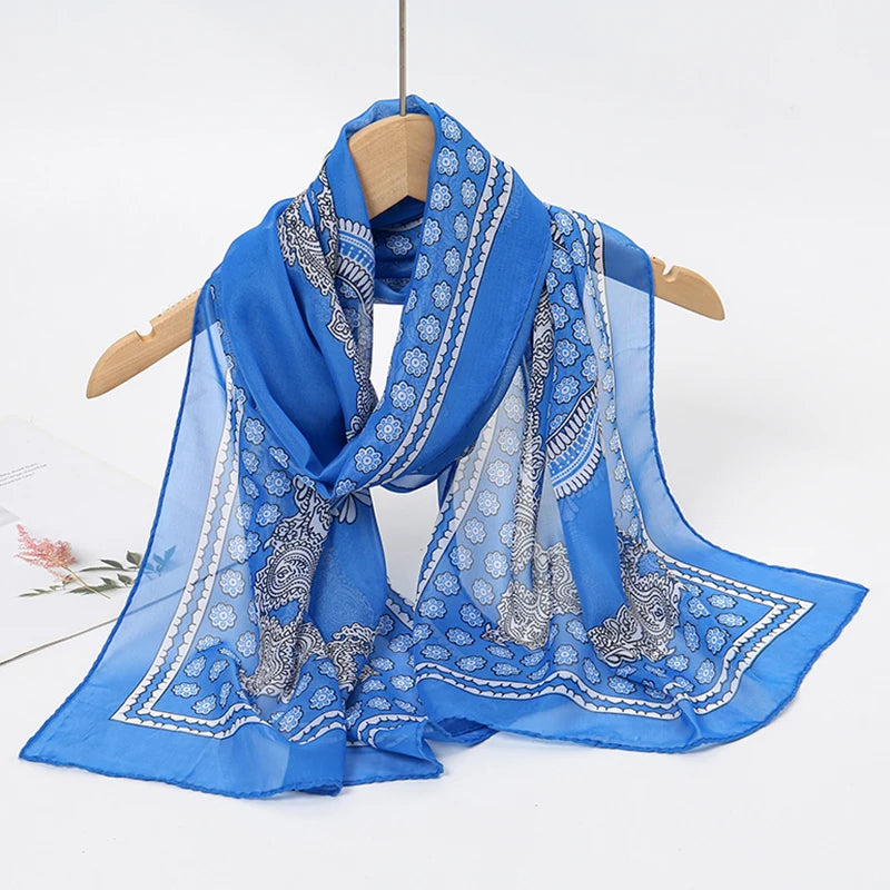 2024 New Print Chiffon Scarf Shawl Women Sunscreen Silk Scarf Turban Long Wrap Beach Travel Outdoor Accessories Trendy Headband