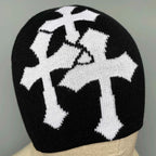 Y2K Crucifix Jacquard Knitted Hat, European And American Popularity Hip Hop Hat, Street Trend Fashion Personality Adult Hat