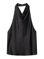 HXAO Top Women Halter Satin Women Tops Backless Corset Top Vest Yellow Pink Black Summer Elegant Sexy Tops Tank Vestidos
