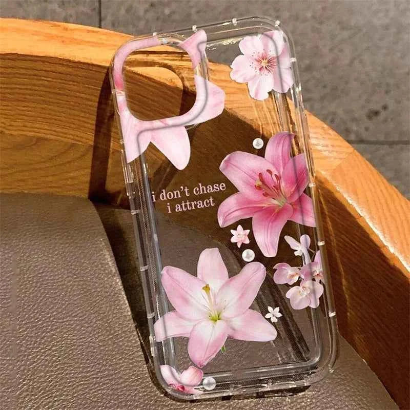 Flower Lily Hibiscue Print Clear Phone Case for Iphone 16 15 14 13 12 11 17 Pro Max Mini 16E 7 8 Plus Vintage Floral Soft 2030