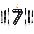 7Pcs/set Racing Cars Birthday Number Candles Black White Checkered Themed Cake Topper Kids Boys Birthday Party Decoration Favors
