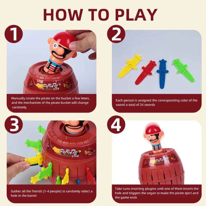 Prank Pirate Bucket with Sword, Shark Attack Bucket, Finger-Biting Table Toy.