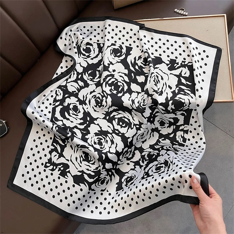 2025 Silk Shawl Print Headscarf Cat Hair Wrap Neckerchief Female Satin Square Scarf For Women Headband Foulard Hijab Bandana
