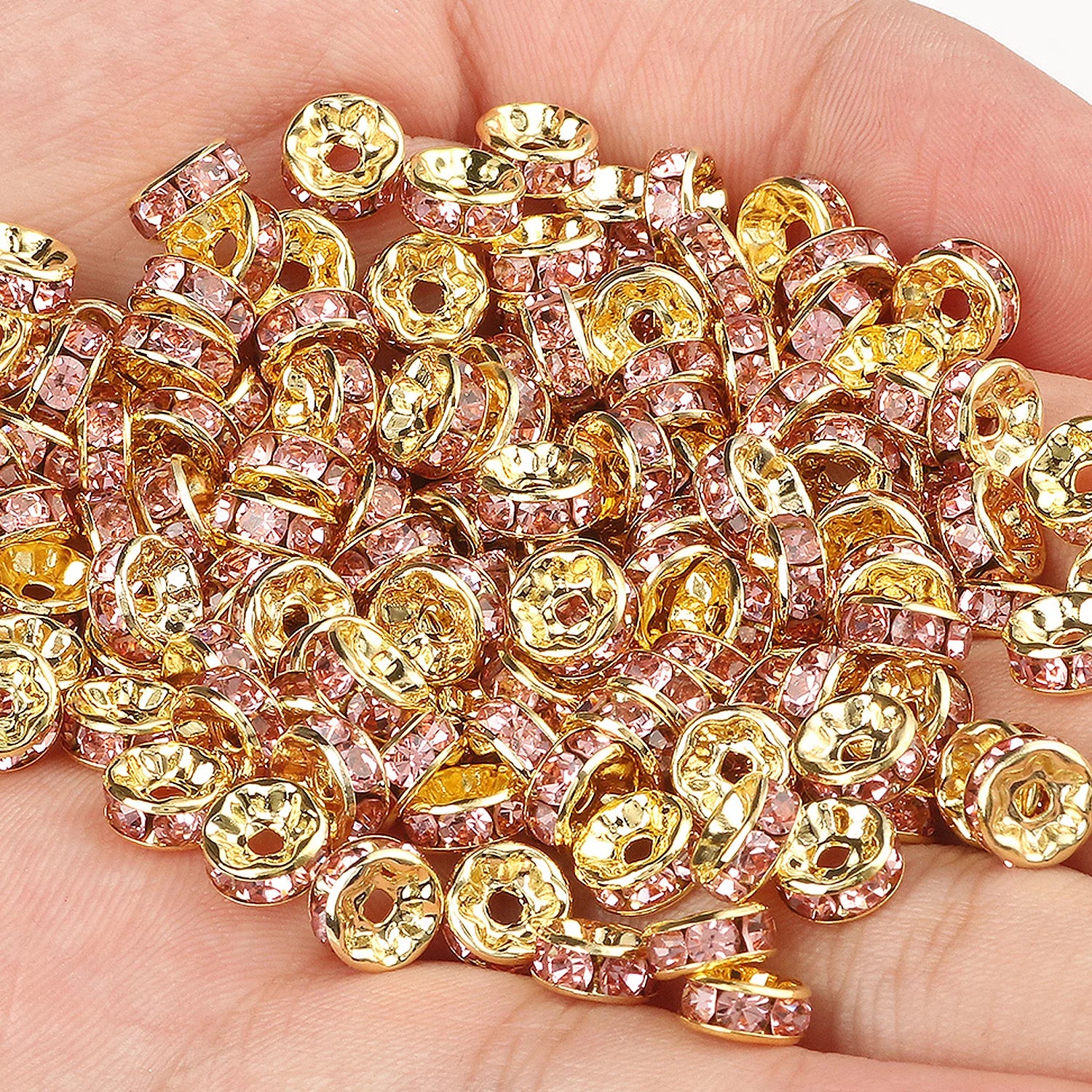 50pcs Rhinestone Spacer Beads Multi-color Crystal Metal Spacers Rondelle Beads for Jewelry Making DIY Bracelets Accessories