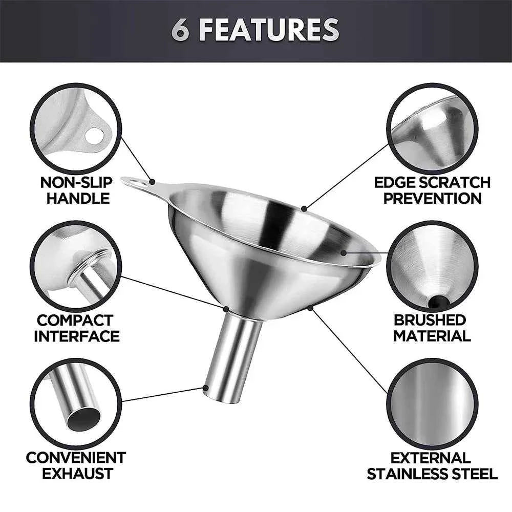 3–5 Pcs Stainless Steel Kitchen Funnel Set – Food Grade Bottle Filling & Spice Transfer Tool