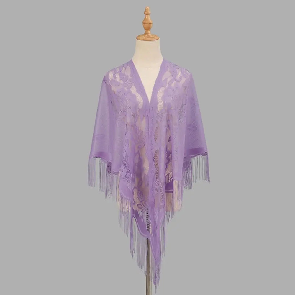 Tassel Patchwork V-Neck Cardigans Women Wedding Accessories Shawl Hollow Multicolored Evening Prom Cape Tulle Shawl Party