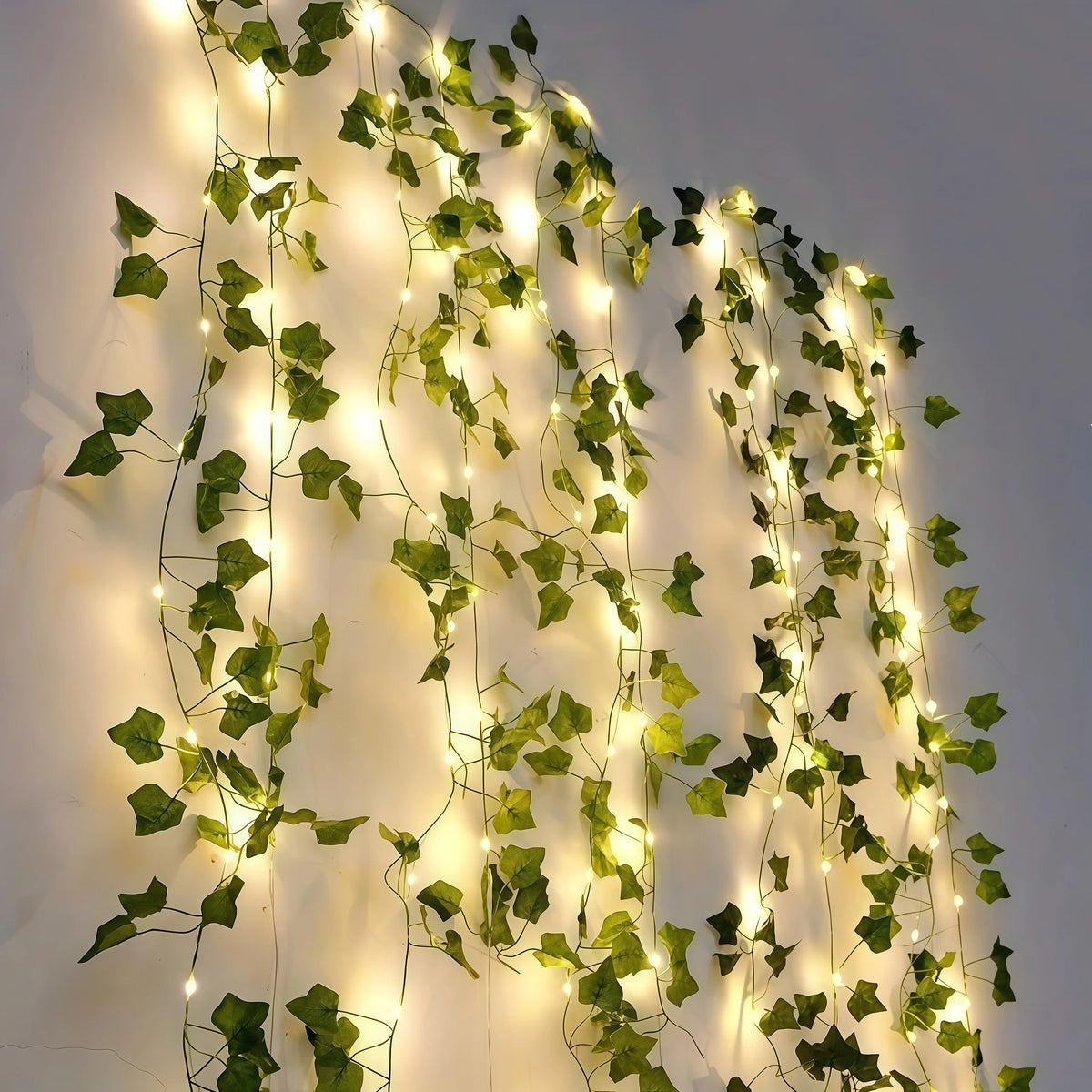 LED Green Leaf Fake Plants String Light 20/50/100LED Ivy Lights Battery Powered for Halloween Christmas Wall House Office Decor