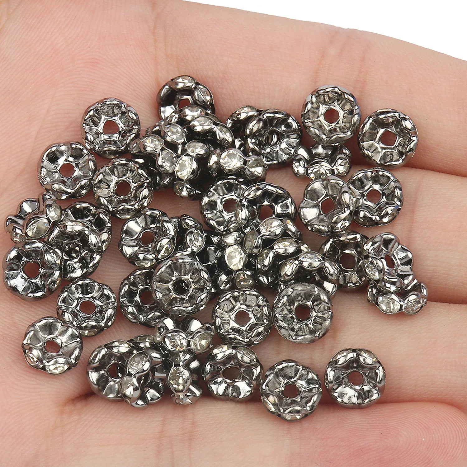 50pcs Rhinestone Spacer Beads Multi-color Crystal Metal Spacers Rondelle Beads for Jewelry Making DIY Bracelets Accessories