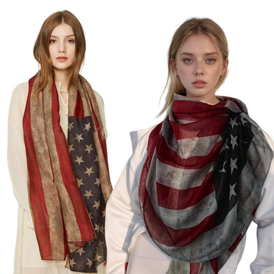 Popular Shawl American Flag Oblong Scarfs Patriotic Stars Pattern Headscarf Muffler Voile Soft Wrap Geometric Stripes Scarf