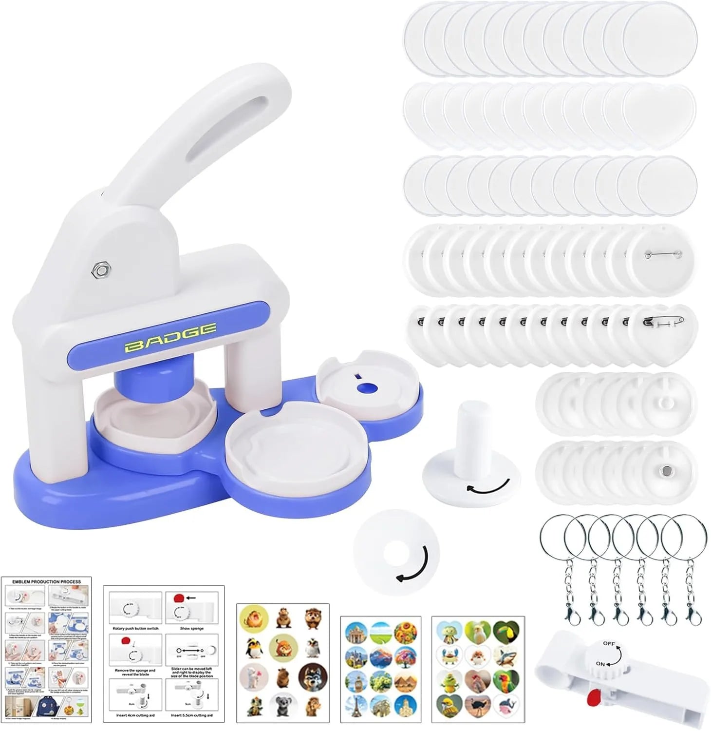 Badge Maker for Kids, DIY Pin Button Badge Maker Machine, Portable Press Machine Badge Punch Kit with 48 Patterns Badges