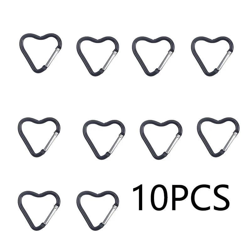 10PCS Carabiner Keychain Clip Heart-shaped Aluminum Small Carabiners Tactical Clips Outdoor Tools Water Bottle Keyring HWXGJ04
