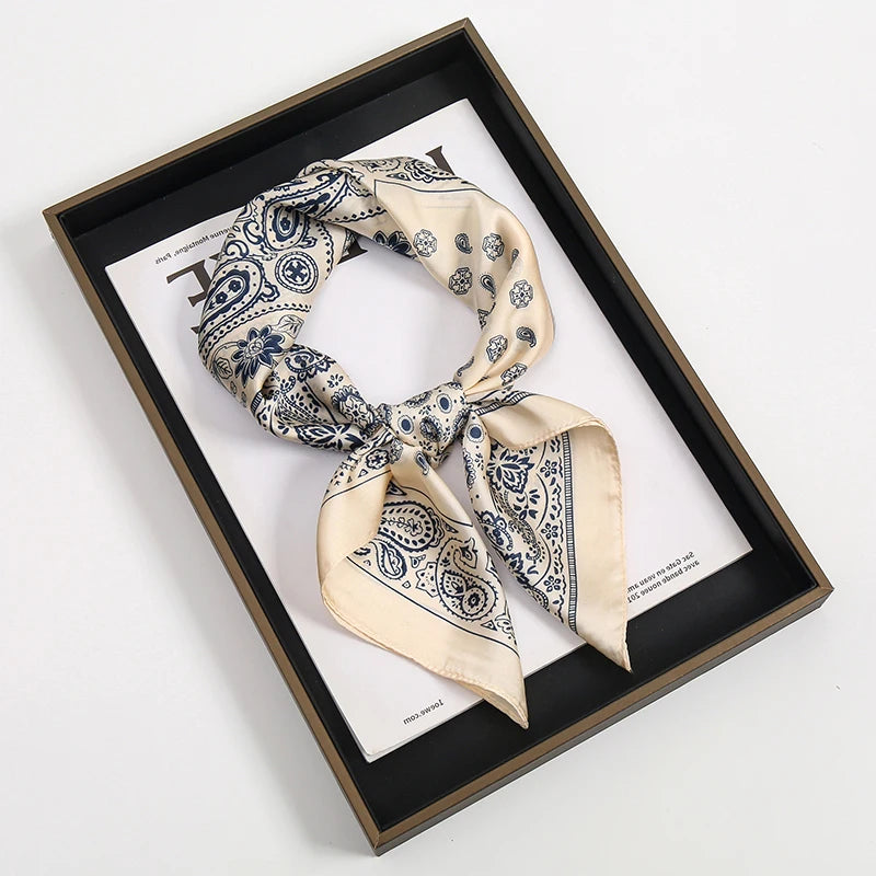 2024 Luxury Square Silk Scarf for Women Hijab Hair Bands Neckerchief Female Satin Shawl Ribbon Headband Fashion Wraps Bandana