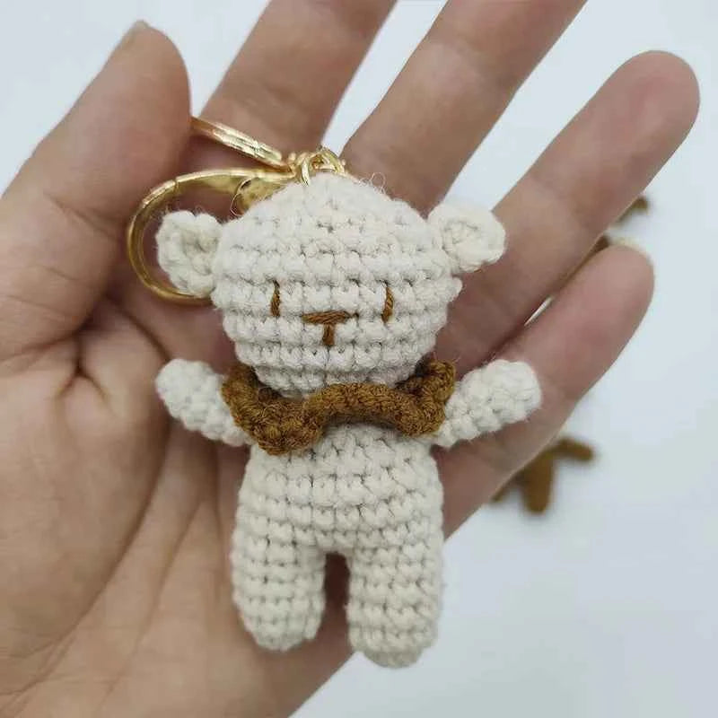 Cute Bear Couple Crochet Keychain Set Mini Animal Doll Charm