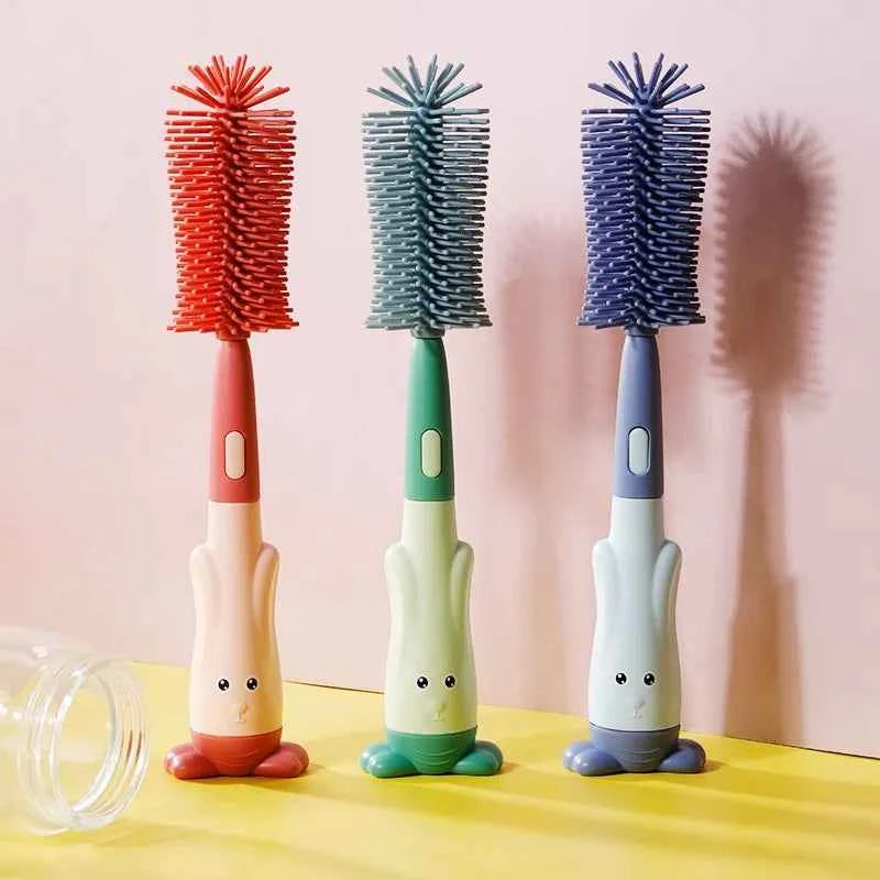 Bottle Brush Tea Cup Multifunctional Standing Brush Food Grade Silicone Nipple Brush Set Cup Brush Three-in-one Straw Brush Spon