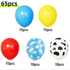 Red Yellow Blue Toy Balloons,Light Blue Cloud Cow Print Balloons for Baby's Birthday Story and Football Party Themed Decorations