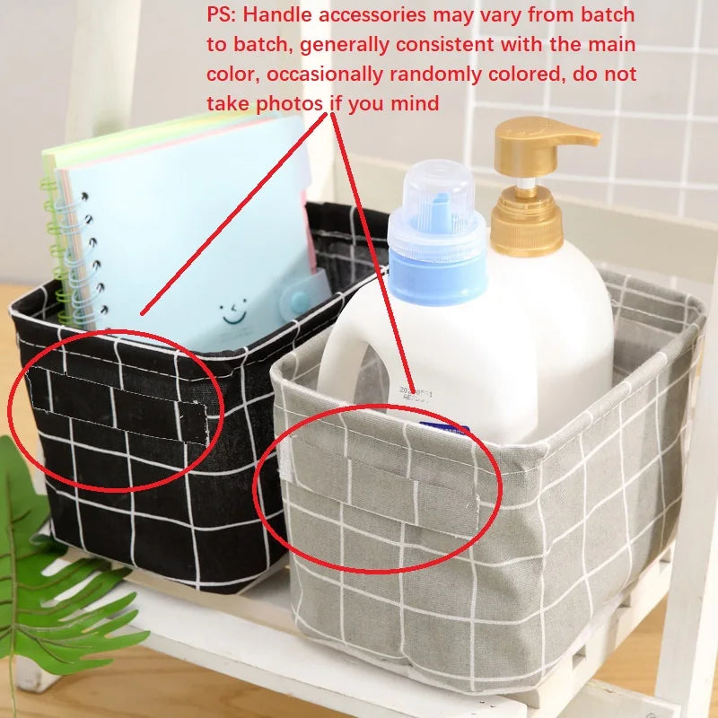Random Cotton Hemp Storage Basket with Handheld Printed Tabletop, Miscellaneous Sorting Cabinet, Small Clothing, Fabric Storage