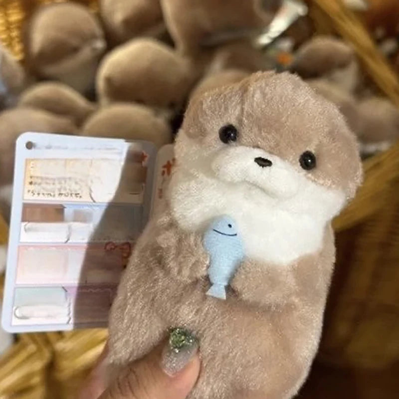 Delightful Otter Plush Keychain with Fish Pendant; Cute Charm for School Bags or Wallet Decorations