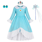 Rosalina Dress Girls Peach Children Halloween Costume Game Role Play Princess Dress Long Sleeve