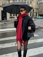 Winter Scarf Women Luxury Autumn Winter Cashmere Scarf Thickened Warm Shawl Classic Tassels Fluffy Scarf Solid Color Soft Shawl