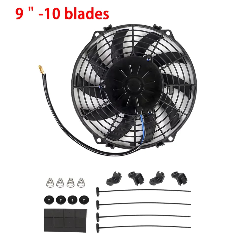 Universal 7/9/10/12/14/16 Inch 12V 80W 2100RPM Car Air Conditioning Cooling Fan Blade Cool Mounting Kit CF-1001