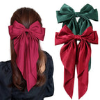 Korean Accessories Hair Clips for Women Girls Big Bowknot Solid Satin Long Ribbon Bows Spring Clamp Barette Cheveux Femme 2023