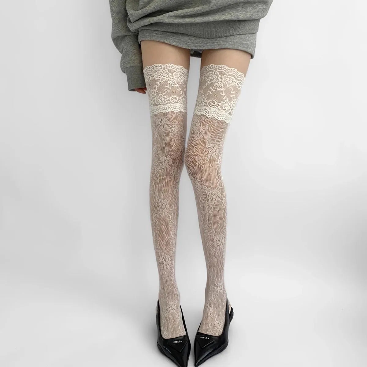 Socks Woman Autumn/Summer Solid Color Thigh High Lace Stockings Women Over The Knee Stockings Lolita Girls Long Leg Boot Socks #