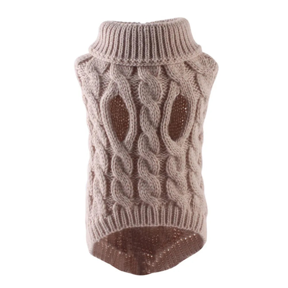Autumn & Winter Knitted Dog Sweater – Warm, Soft, and Stylish Solid Twist Design for Small Pets