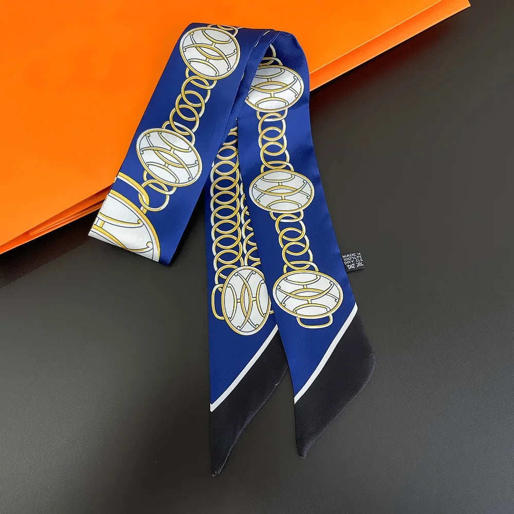 Fashion Women Hair Scarf 2024 New Brand Design Luxury Silk Scarf Fashion Print Headband Skinny Bag Scarves Neckerchief