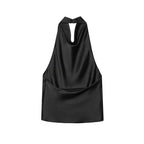 MUJER 2026 Halter Tops for Women Black Satin Backless Top Female Pink Summer Beach Top Woman off Shoulder Camisole Top Women