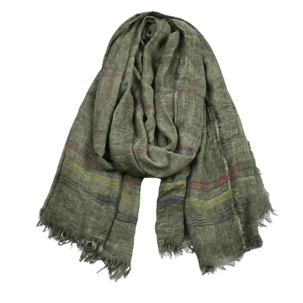 Fashion Men Scarf Cotton Linen Yarn-dyed Striped Men's Scarves Tassel Long Shawl Autumn Winter Male Accessories  Wraps