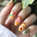 24pcs Gradient Black False Nails Cute Cartoon Cat's Eye Forest Elf Girl Press On Nails Glossy Almond Sweet Cool Fake Nail Tips